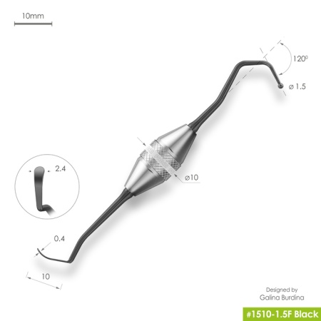 1510-1,5F Black Дистальная штопфер - гладилка с дополнительными изгибами Штопфер - шарик Ø1,5мм с эргономичной ручкой Ø10мм Покрытие Black