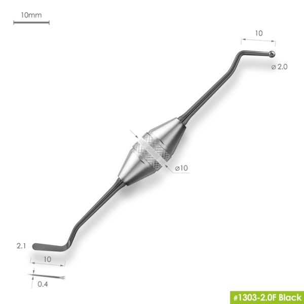 1303-2,0F Black Средняя гладилка с двухугловым штопфером - шариком Ø2,0мм с эргономичной ручкой Ø10мм Покрытие Black